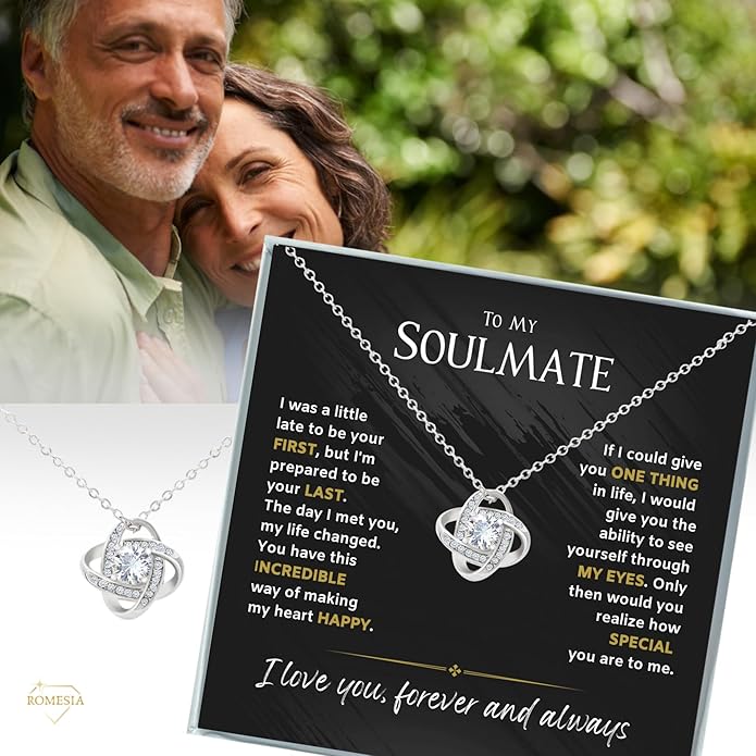 To My Soulmate Necklace For Women, Soul Mate Jewelry for Women, Future Wife Gifts, To My Wife Necklace from Husband, Gifts for Girlfriend, Pendant With Message Card