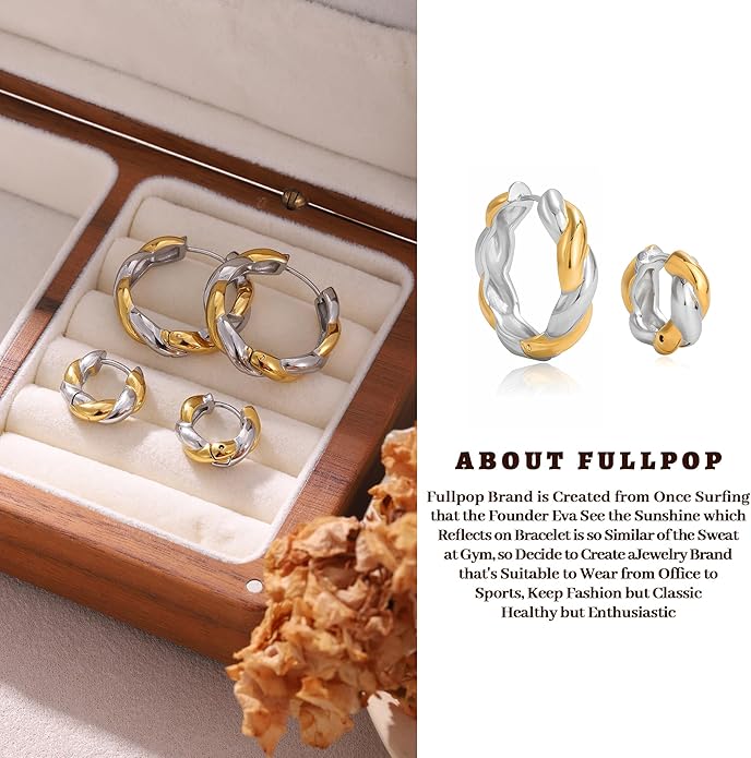 Fullpop Gold Earrings Set for Women Trendy, 18k Gold and Silver Stackable Huggie Hoop Earrings Statement Earrings for Women Trendy Small Gold Hoops Waterproof Non Tarnish Jewelry Gifts for Her