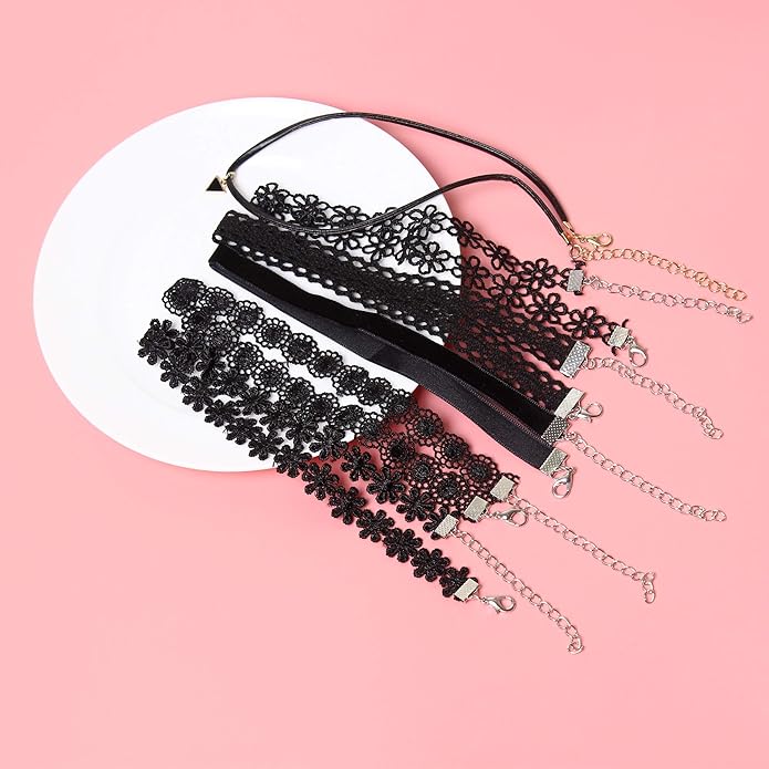 Maxforever 6 PCS Necklaces Black Velvet Choker Set Classic Gothic Tattoo Lace Chokers