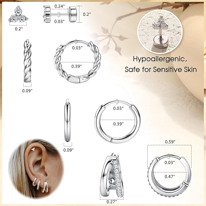 BESTEEL Small Hoop Earrings for Women - Hypoallergenic 14K Gold Plated Surgical Steel Chunky Huggie Earings Stacks Set Dainty Cute Cartilage Flat Back Stud Jewelry Trendy Gift 4 Pairs