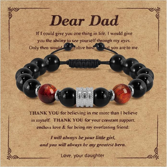 Hamoery Bracelets for Men Natural Tiger Eye Stone Beads Braided Rope Bracelet Gift for Dad Husband