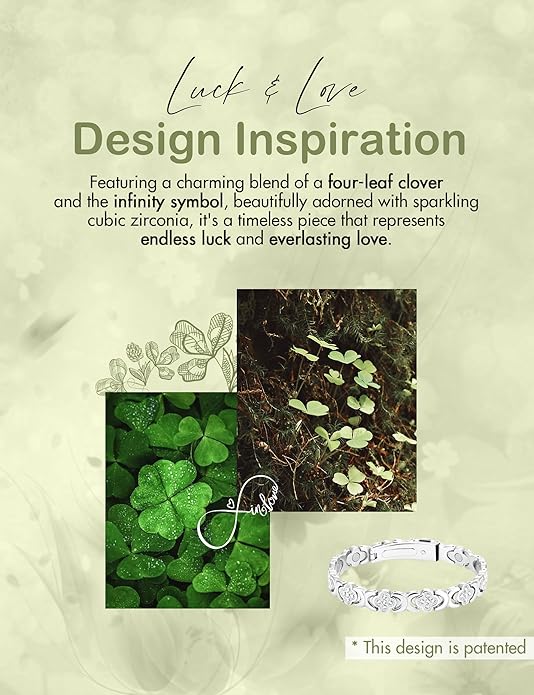 Feraco Pure Copper Bracelets for Women, Ultra Strength Magnetic Therapy Bracelet for Pain Relief with Neodymium Magnets & Sparkling Cubic Zirconia, Adjustable, Infinite Clover Jewelry