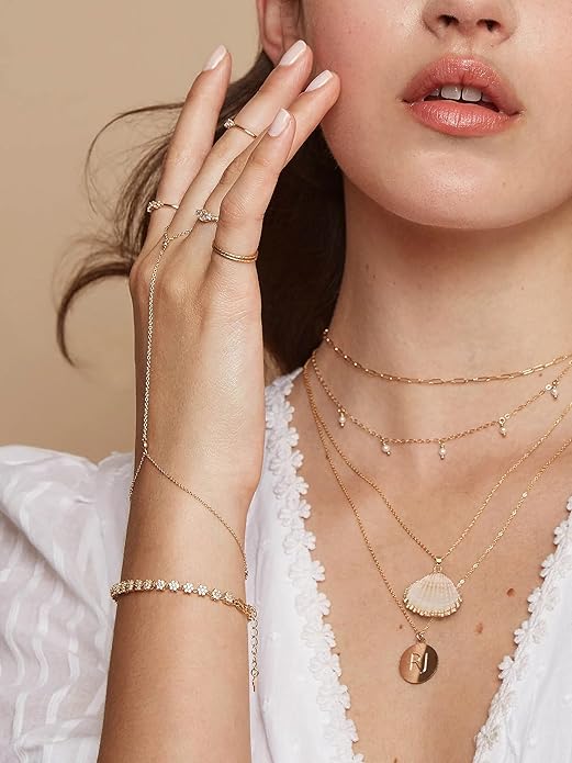 CANEVINKA 18K Gold Plate Coin Pendant Necklace for Women Dainty Compass Sunflower Necklaces Personalized Chain Layered Jewelry