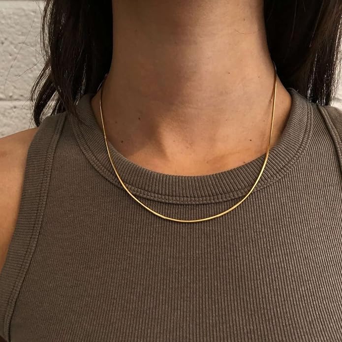 DEARMAY 14K Gold Plated Necklaces for Women, Dainty Gold Herringbone Choker Necklace Thin Layered Snake Chain Jewelry for Gifts