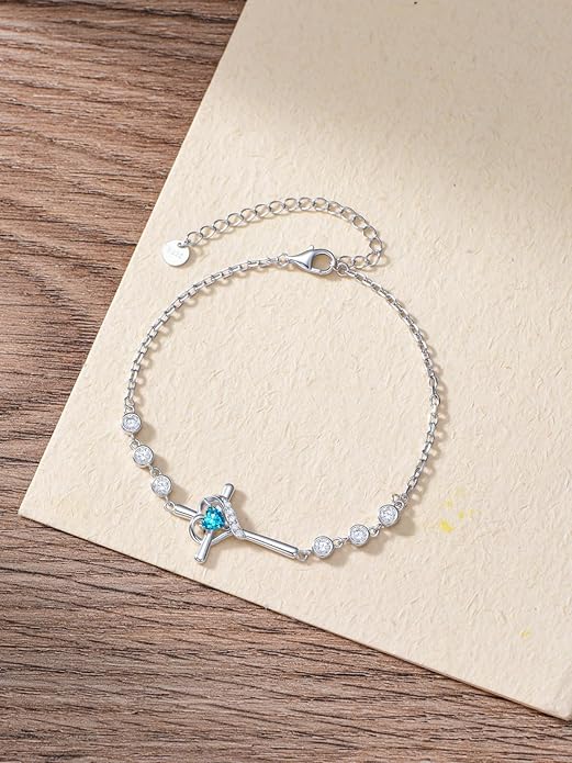 Cross Birthstone Charm Link Bracelet 925 Sterling Silver Cross Bracelet with 12 Months Birthstone Religious Christian Jewelry Gifts for Women Mom Her,Chain Length 7"+2" Extend