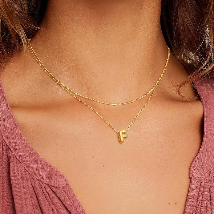 Bubble Letter Necklace Layered Initial Necklaces for Women Dainty Cute Choker Pendant Stack Jewelry Teen Gift Trendy Stuff