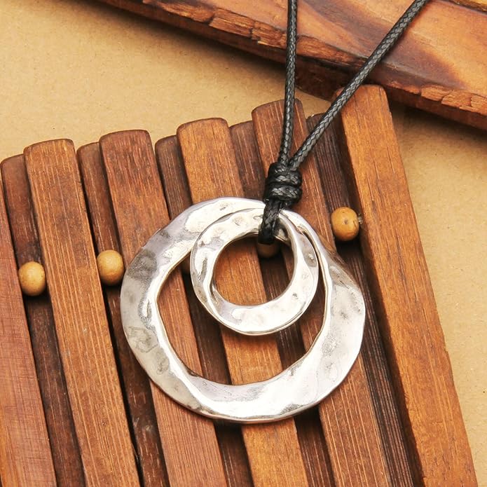 Boho Necklaces for Women Chunky Circle Necklace Layered Boho Circle Leather Choker Necklace Long Vintage Necklaces Bohemian Jewlery Gifts