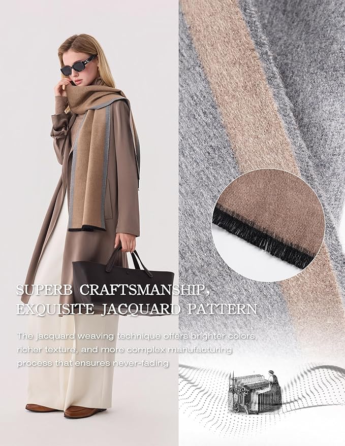 ZHE JIN Luxurious Silk Scarf for Women, Warm Soft Scarves Winter Gift for Her, 100% Brushed Mulberry Silk, Gentleman, 71"x12"