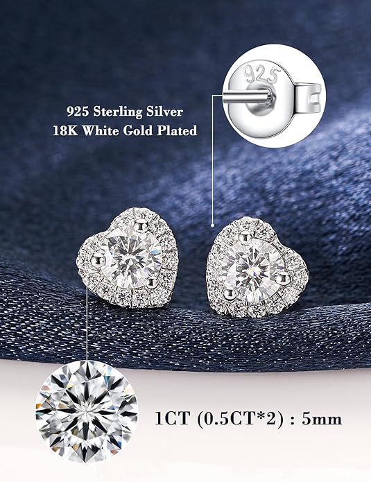 IMOLOVE Moissanite Stud Earrings for Women in Sterling Silver Hypoallergenic 1-3CT D Color Round Cut Moissante Earrings