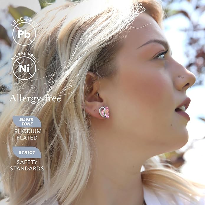 Earrings for Women, Mothers Day Gift for Mom, Heart Birthstone Crystal Stud Earring, Silver Plated Birthday Jewelry