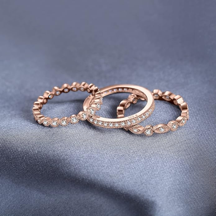 JewelryPalace 14K Gold Plated 925 Sterling Silver Rings for Women, Cubic Zirconia Promise Rings for Her, Stackable Wedding Bands Rings for Women Set Size 4-12