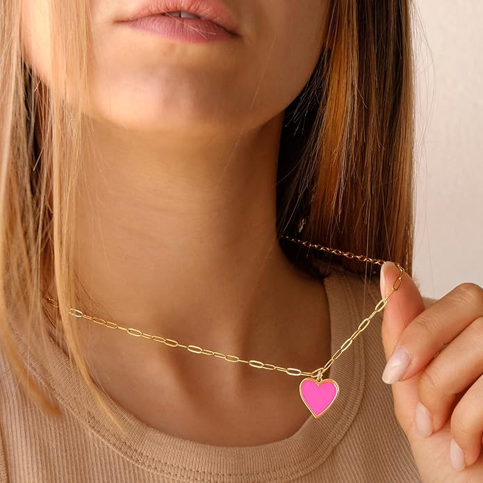 Tewiky Cute Heart Necklace Tiny 14k Gold Heart Pendant Choker Necklaces Small Gold Love Open Heart Chain Necklace for Women Dainty Gold Necklace Gifts for Her