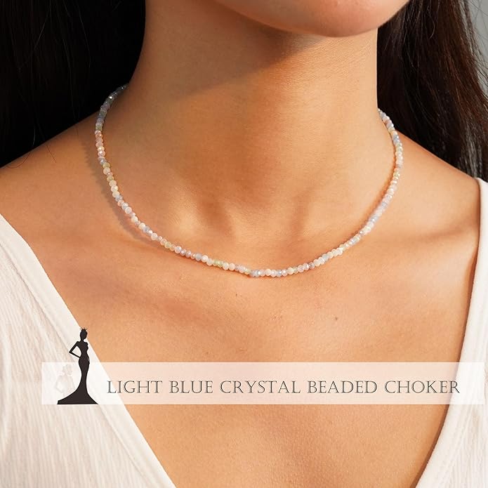 JSJOY Tiny Crystal Beaded Choker Necklaces for Women Colorful Beaded Necklace Dainty Choker Necklaces Simple Boho Jewelry Gifts for Teens Handmade Bead Necklaces Gifts