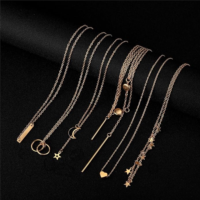 Starain 12Pcs Layered Choker Necklace Fashion Multilayer Chain Necklace Simple Gold Necklace Set for Women