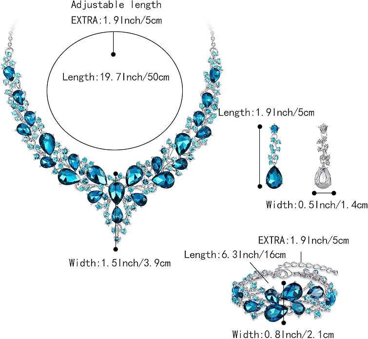 BriLove Wedding Bridal Jewelery for Women Austrian Crystal Teardrop Cluster Statement Necklace Dangle Earrings Link Bracelet Set