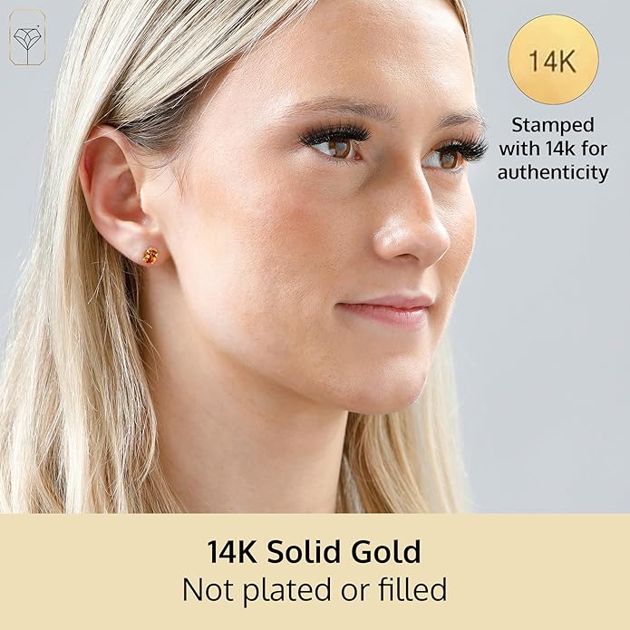 14k Gold Oval Stud Earrings for Women with Push Backs | 7x5mm Gemstone Birthstone Earrings | Real 14 Karat Gold Earrings Studs | Hypoallergenic Gemstone Stud Earrings for Women by MAX + STONE
