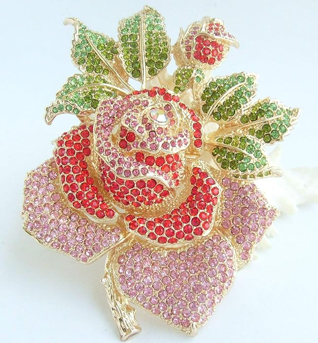 Gorgeous Wedding 5.32" Big Rose Flower Brooch Pin Austrian Crystal Pendant BZ2994