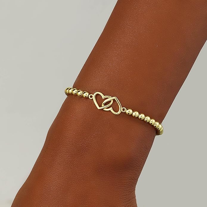 Beaded Bracelet for Women Trendy Stretch Handmade Ball Charm Bracelet Dainty Cross Heart Bow Wave CZ Stackable Jewelry Charm Gifts for Her