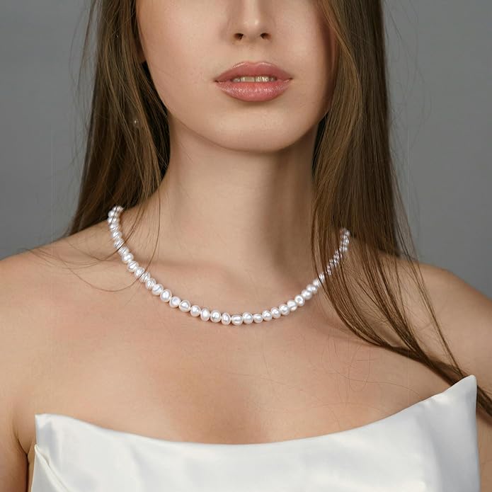 Natural Pearls Choker Necklace for Women Freshwater Baroque Pearl Strand Necklace Chain Cultured Baroque Pearl 18K Gold Plated & S925 Sterling Silver Clasp Choker