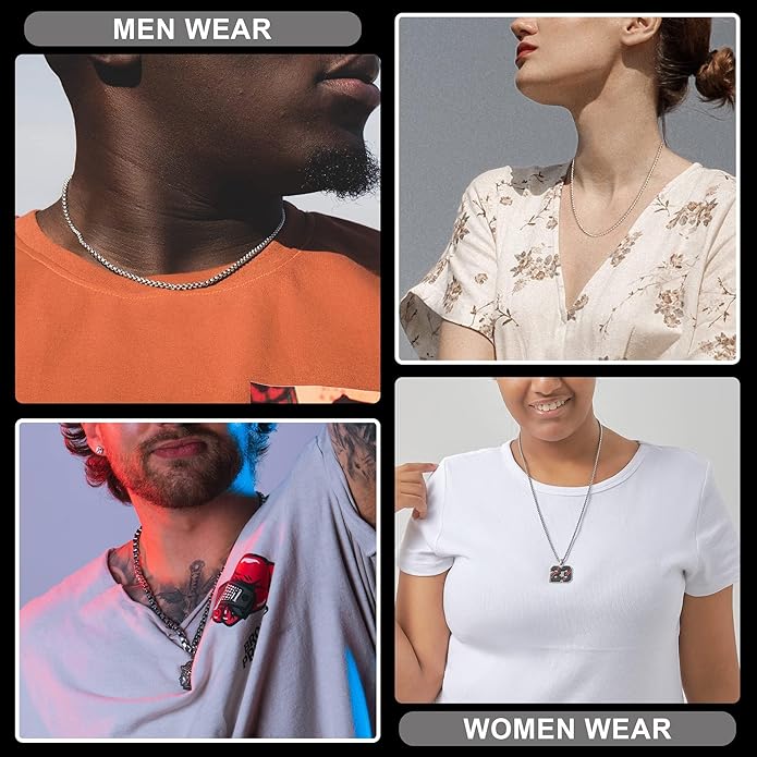 Bowisheet Black Square Rolo Chain Stainless Steel Round Box Chain Necklace Men Women