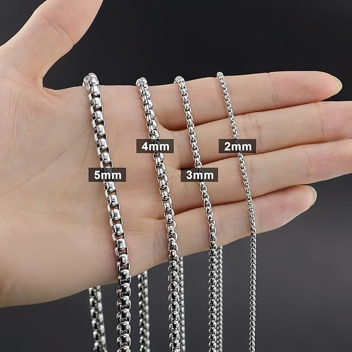 Bowisheet Black Square Rolo Chain Stainless Steel Round Box Chain Necklace Men Women