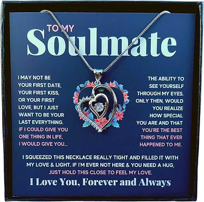 Couples Gifts Necklace To My Soulmate Necklace Birthday Christmas Jewelry Romantic Gifts For My Wife with Message Card Box Personalized Gift Present Pendant for Future Wife Soulmate Girlfriend