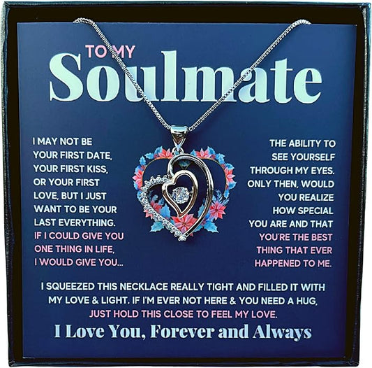 Couples Gifts Necklace To My Soulmate Necklace Birthday Christmas Jewelry Romantic Gifts For My Wife with Message Card Box Personalized Gift Present Pendant for Future Wife Soulmate Girlfriend