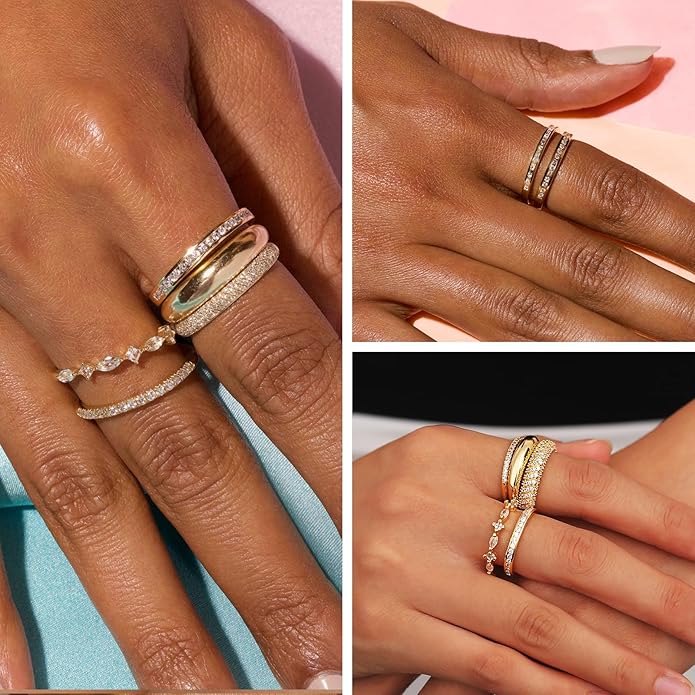 FUNEIA Stackable Gold Rings for Women Non Tarnish Trendy Dainty 14K Gold Plated Stacking Cubic Zirconia Thumb Ring Set Pack Statement Chunky Band Rings Promise Engagement Rings Size 7 8 9 10 11