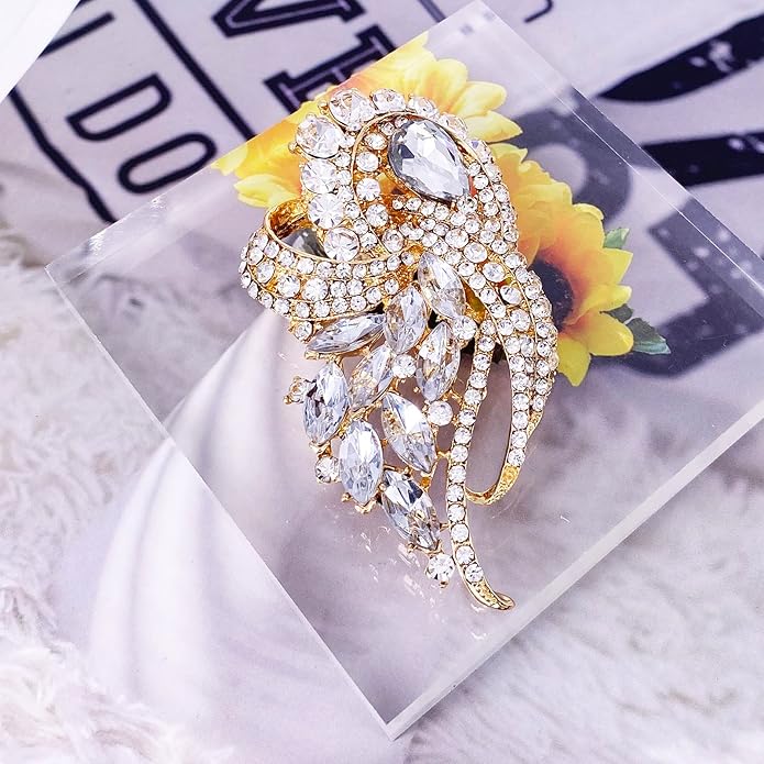 LAXPICOL Vintage Clear Austrian Crystal Elegant Flower Bouquet Wing Brooch for Women