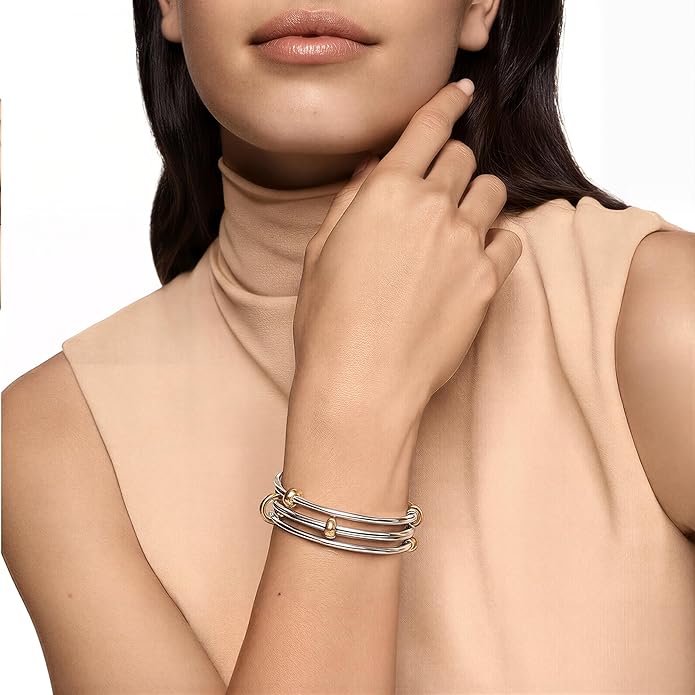 Musishiyu Gold Bracelets for Women Stacking Bangle - 18K Mixed Metal Tri-Color Rolling Interlocking Bands, Cubic Zirconia Fidget Anxiety Jewelry, Valentine's Galentine's Day Gifts (Love, Loyalty, Friendship)
