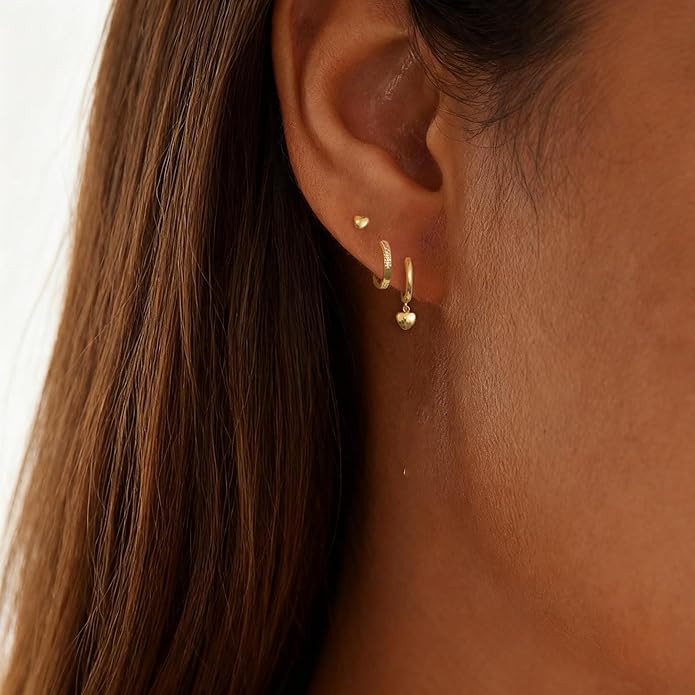 Gold Plated Earrings for Women, 14k Gold Plated Earring Stack Hypoallergenic Pearl Drop Earring Dainty Earrings for Women Trendy Cute Small Huggie Hoop Earring Fashion Womens Jewelry