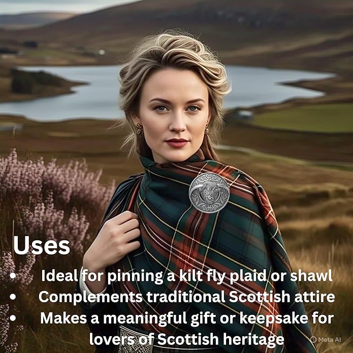 Highland Cow Kilt Brooch with Celtic Knot - Traditional Scottish Helian Coo Plaid Brooches for Men – Handcrafted Tartan Sash Pin, Luxurious Accessory for Women’s Dress