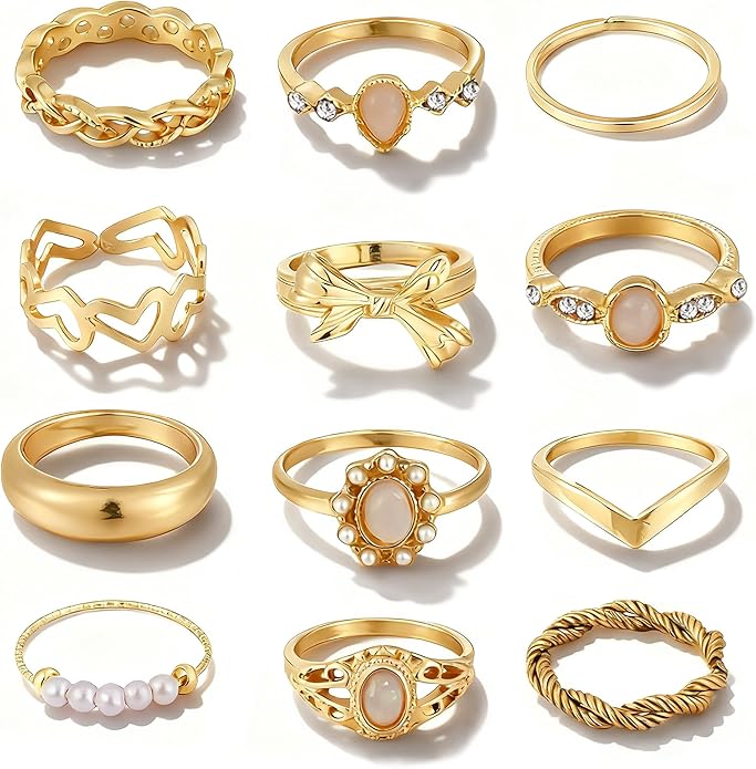 FAXHION Gold Knuckle Rings Set for Women Snake Chain Stacking Ring Vintage BOHO Midi Rings SIze Mixed