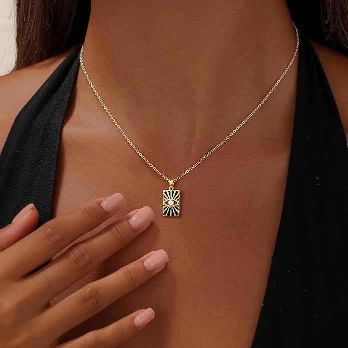 Evil Eye Necklace for Women,Dainty 14K Gold/Sterling Silver Plated Evil Eye Pendant Necklace Tiny Boho CZ Diamond Necklace Cute Trendy Lucky Protection Jewelry Gift for Women