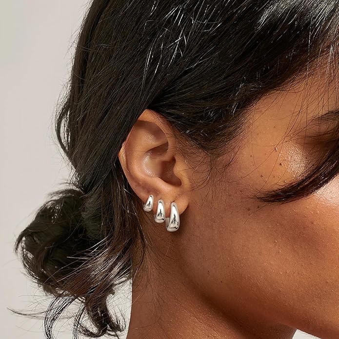 BESTEEL 3Pairs 14K Gold Plated Hoop Earrings Set for Women Chunky Earring Silver Plated Hypoallergenic Small Huggie Hoops Lightweight Tiny Thick Trendy Hoop Earrings Stacks for Multiple Piercing