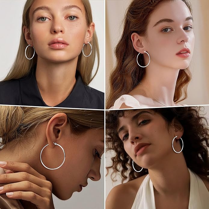 Gold Hoop Earrings Set for Women,14k Gold Plated Gold Hoops with Sterling Silver Post Hypoallergenic Thin Hoop Gold Earrings for Girls Trendy Jewelry Gifts