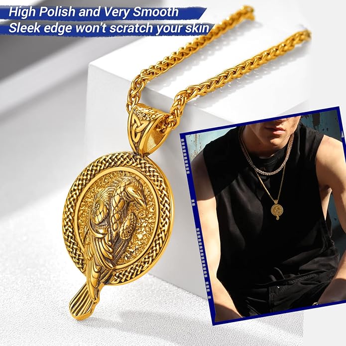 PROSTEEL Norse Viking Jewelry for Men Women, Vintage Thor Hammer/Thor Axe/Raven/Odin Necklace, 316L Stainless Steel Pendant Chain, Come with Box