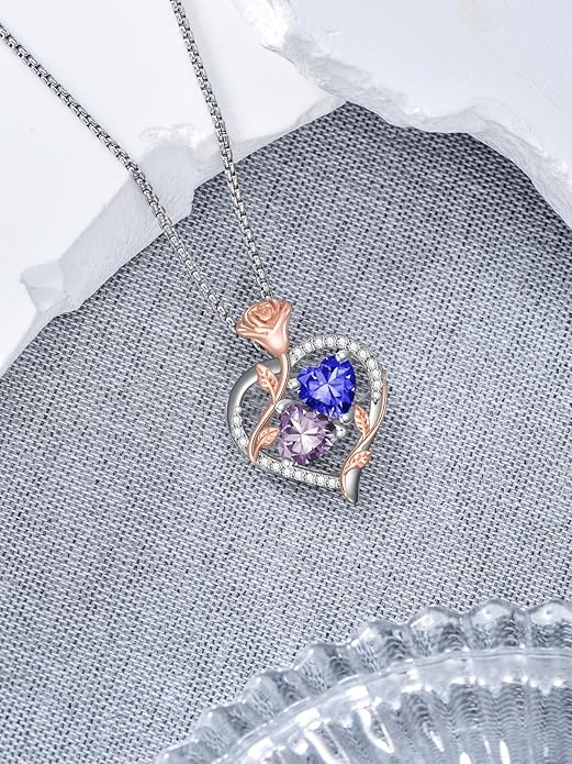 Christmas Gifts for Women Rose Heart Birthstone Pendant Necklace I Love You Forever Jewelry Valentine Mothers Day Birthday Gifts for Women Her Wife Girlfriend