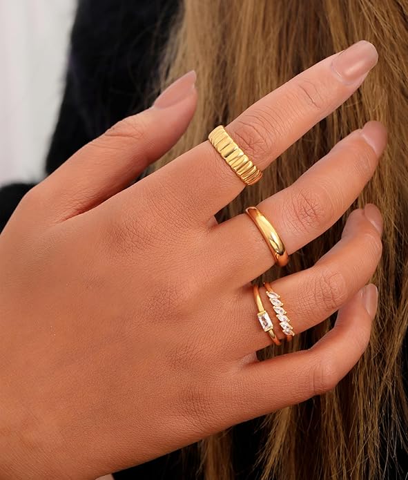 Honsny Stackable Gold Rings for Women Set Dainty 18K Gold Plated Cubic Zirconia Thumb Rings Thin Eternity Engagement Rings