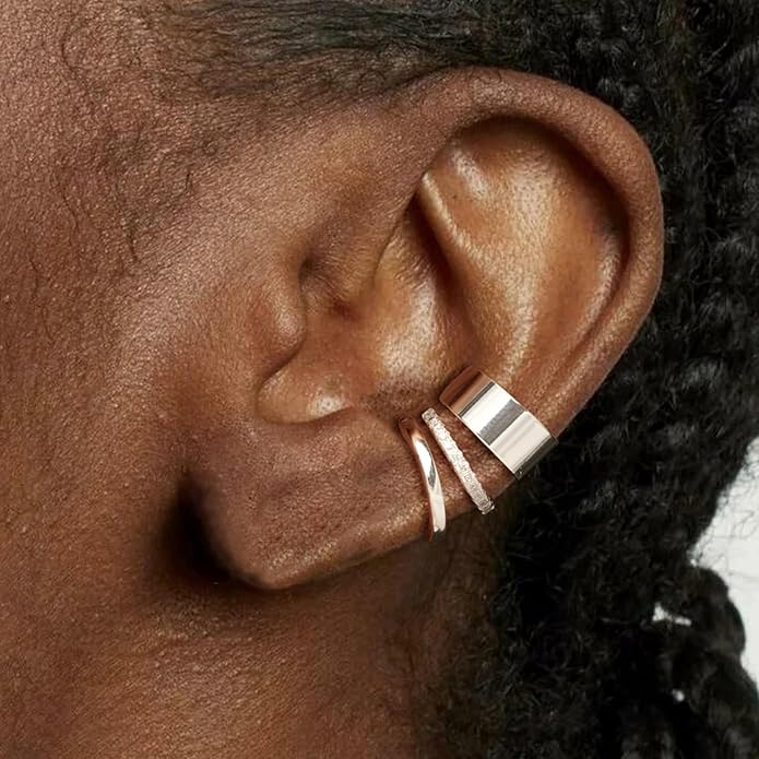 Gold Ear Cuffs Earrings for Women Non Piercing - Clip on Cartilage Earrings Dainty 14K Gold Sterling Silver Plated Cubic Zirconia Huggie Hoop Earring for Women No Tarnish Trendy Jewelry Set