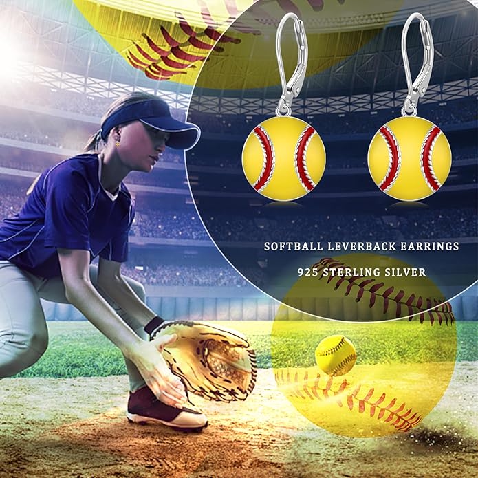 JUSTKIDSTOY 925 Sterling Silver Ball Earrings Sports Leverback Dangle Drop Earrings Jewelry Gifts for Women Girls