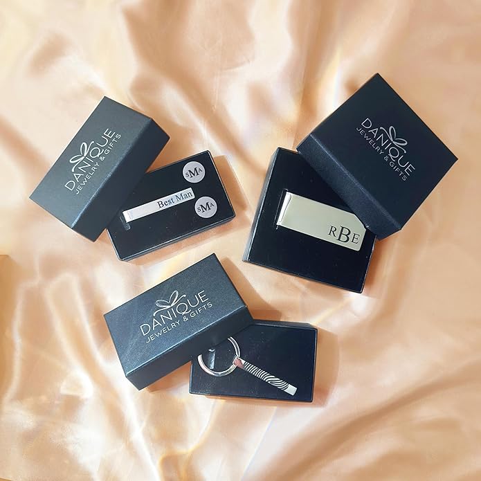 Custom Cuff Links & Personalized Tie Clip Gift Set for Men • Engraved Monogram, Date, Handwriting, Crest, Logo • Father's Day Gift for Dad • Gold, Silver, Black