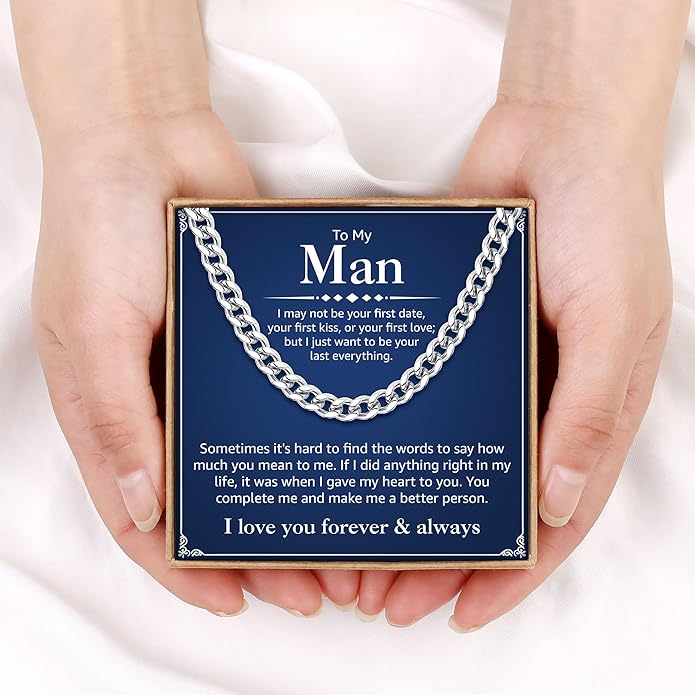 PAERAPAK Cuban Link Chain Gifts for Men Him - Necklace Gifts for Husband Son Grandson, Anniversary Fathers Day Birthday Gift for Men Husband, 7mm Width Stainless Steel Cuban Chain Necklace Jewelry