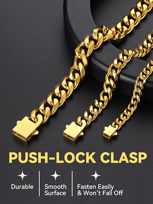 ChainsHouse Cuban Chain Necklace for Men, Stainless Steel/Black/Gold Plated Miami Cuban Necklace 6/9/12MM Width 18"-30" Length Hip Hop Jewelry, Send Gift Box