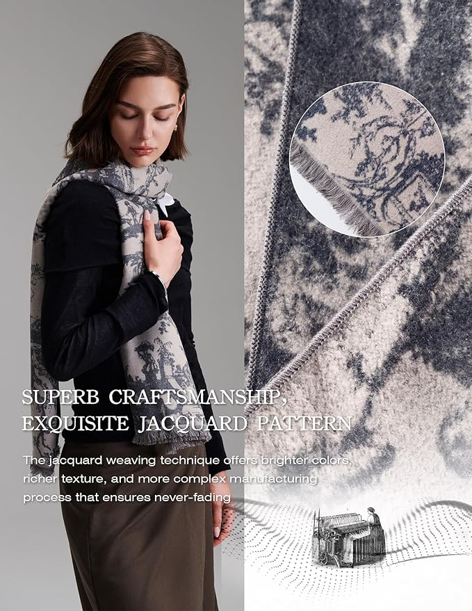 ZHE JIN Luxurious Silk Scarf Shawl Wraps for Women, Warm Scarves Winter Gift, 100% Brushed Mulberry Silk