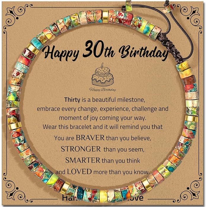 30th 40th 50th 60th 70th 80th Birthday Gifts for Women, Natural Stone Bracelet Birthday Gifts for Mom Daughter Grandma Sister Friends Coworker