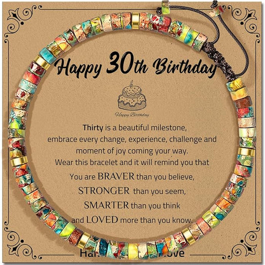 30th 40th 50th 60th 70th 80th Birthday Gifts for Women, Natural Stone Bracelet Birthday Gifts for Mom Daughter Grandma Sister Friends Coworker