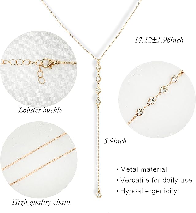 Irregular Y2k Long Y-shaped Necklace with Zircon Inlaid Sparkling Brick Tassel Pendant Double-Layer Chain High-end Fashion Accessory Women's