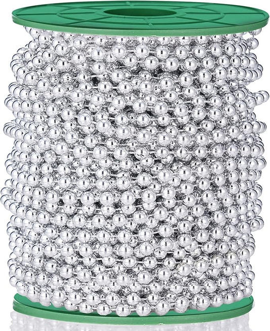 Fbshicung 5mm Faux Pearl Beads Garland Pearl Bead Roll Strand for Wedding Party Christmas Tree Decorations, 99 Feet Roll (Silvery)
