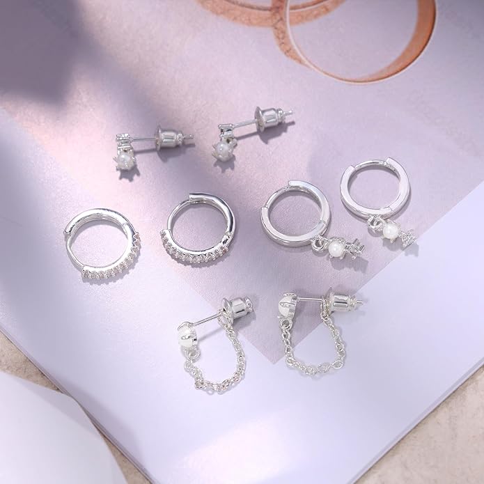 Gold Plated Earrings for Women, 14k Gold Plated Earring Stack Hypoallergenic Pearl Drop Earring Dainty Earrings for Women Trendy Cute Small Huggie Hoop Earring Fashion Womens Jewelry
